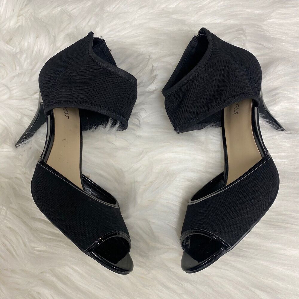 Nine West Women’s Garofalo Peep Toe Hooded Heel Pump Size 9 Black Elastic Zip Up
